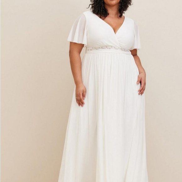 ❤️NWT VINTAGE TORRID EMPIRE WAIST WEDDING DRESS - PEARLS RHINESTONE GOWN SIZE 20 - Picture 1 of 15